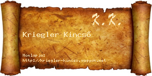 Kriegler Kincső névjegykártya